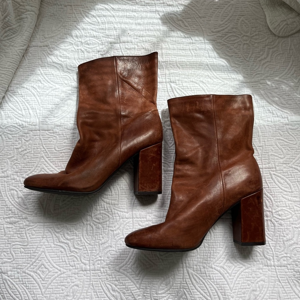 Lucky Brand - brown leather calf height heeled boots - size 7.5